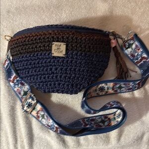 My Tribe Blue and Brown Crochet Crossbody Bag
